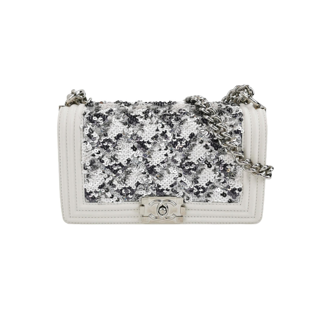 Chanel Medium Sequin Boy Bag in White