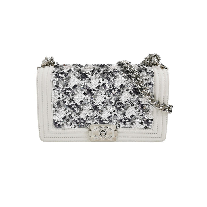 Chanel Medium Sequin Boy Bag in White