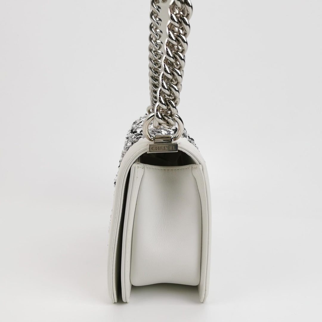 Chanel Medium Sequin Boy Bag in White