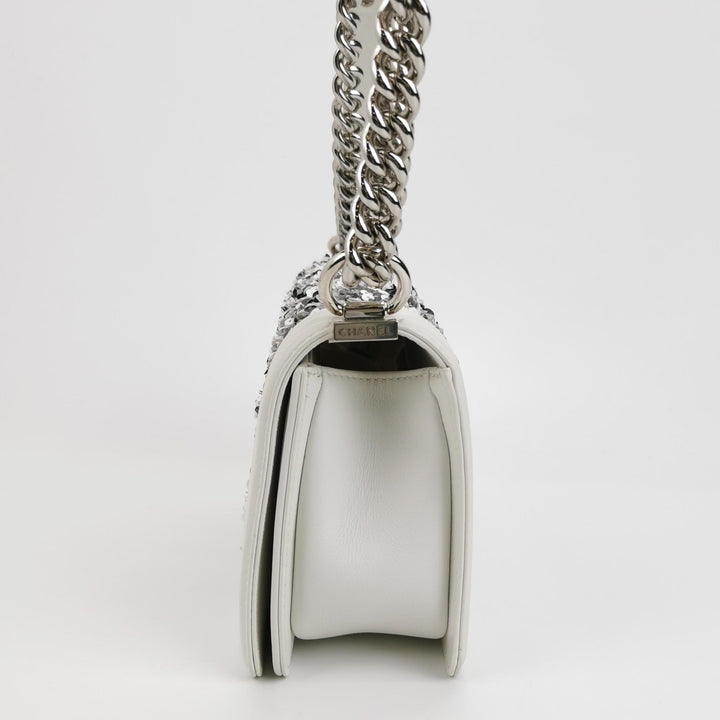 Chanel Medium Sequin Boy Bag in White