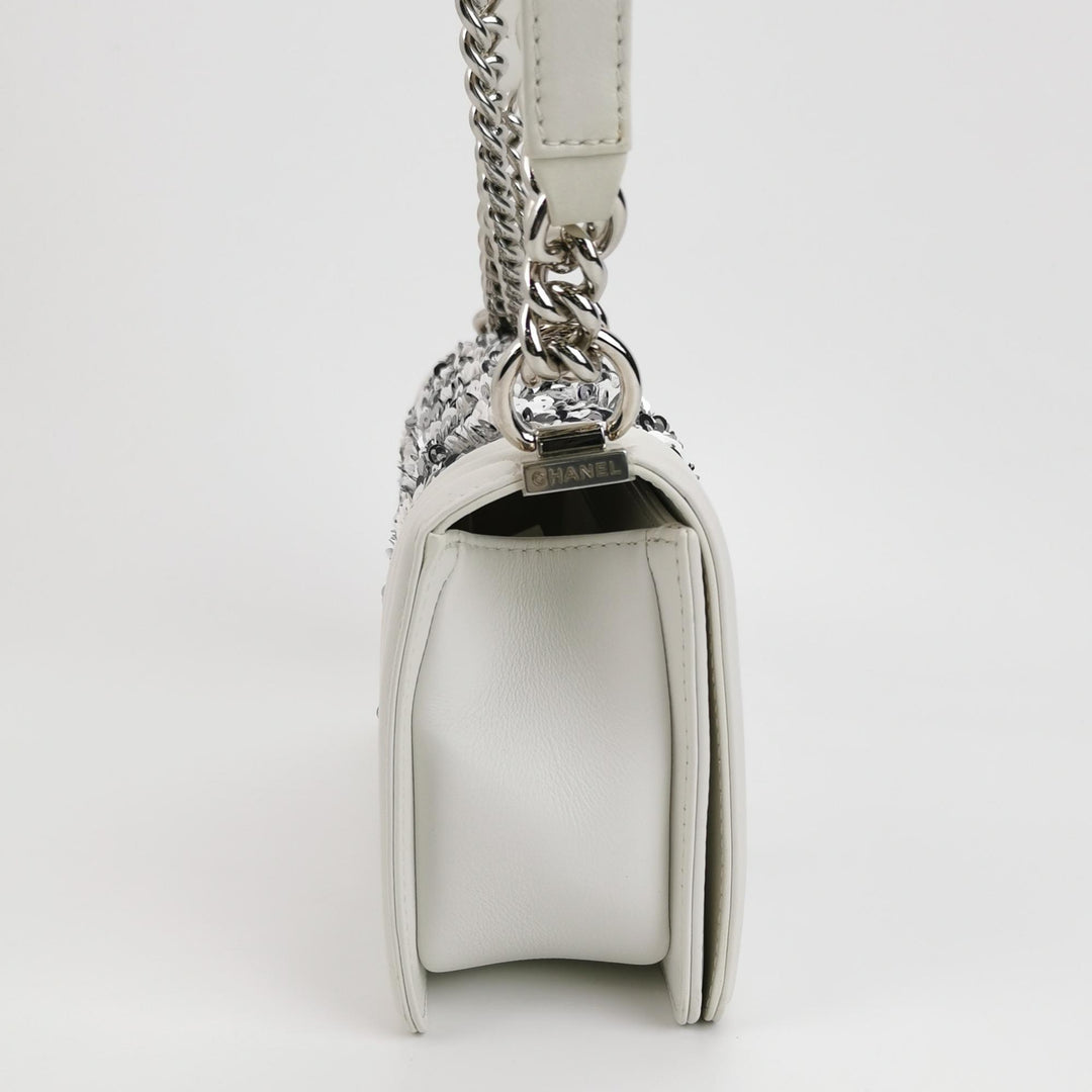 Chanel Medium Sequin Boy Bag in White