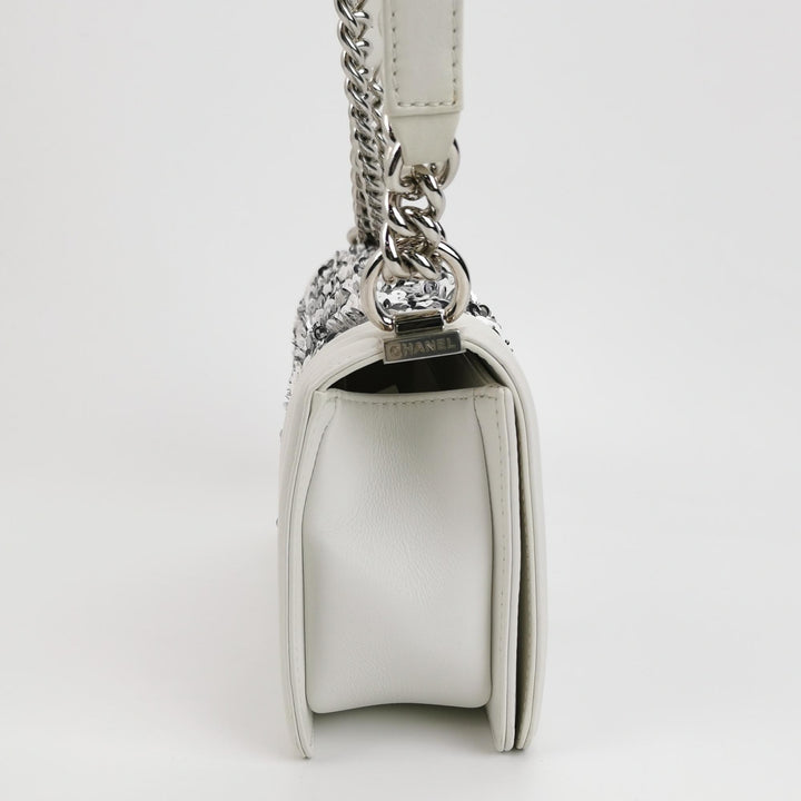 Chanel Medium Sequin Boy Bag in White