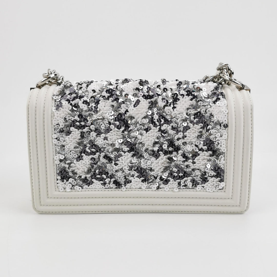 Chanel Medium Sequin Boy Bag in White
