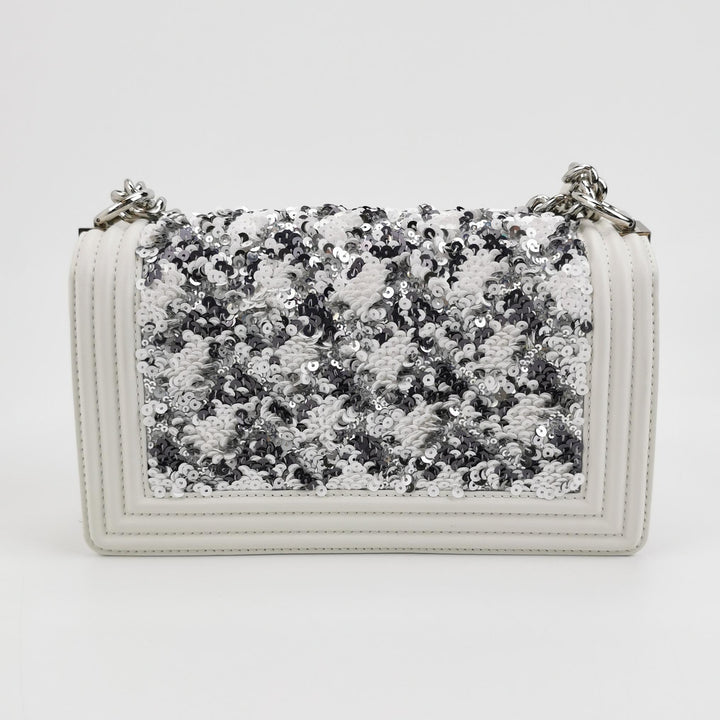 Chanel Medium Sequin Boy Bag in White