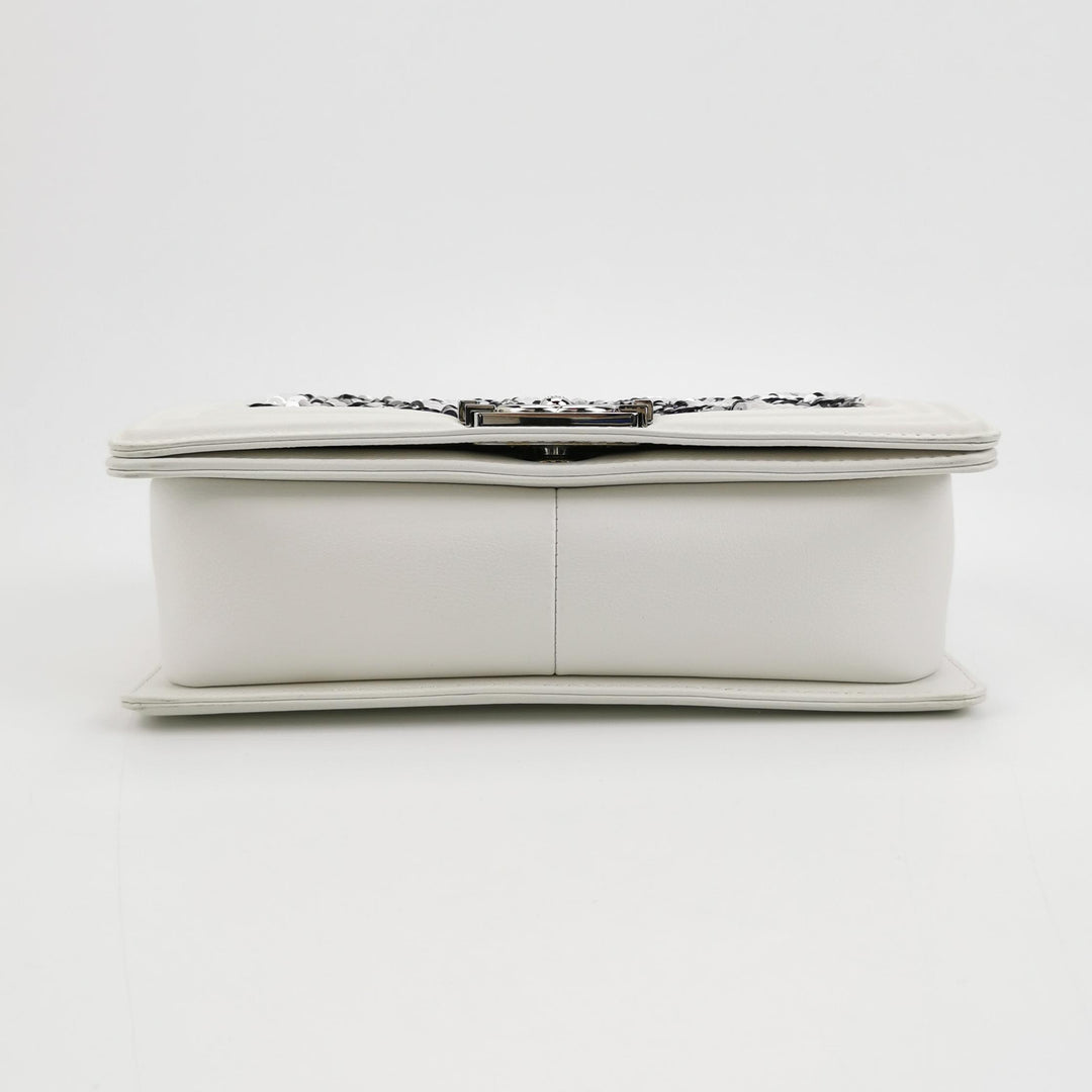 Chanel Medium Sequin Boy Bag in White