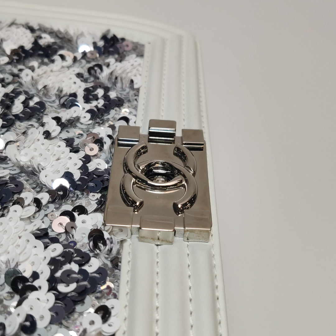 Chanel Medium Sequin Boy Bag in White
