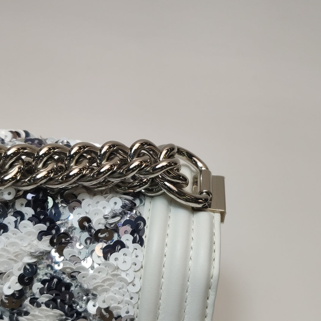 Chanel Medium Sequin Boy Bag in White