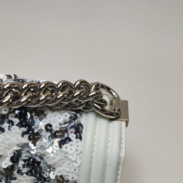 Chanel Medium Sequin Boy Bag in White