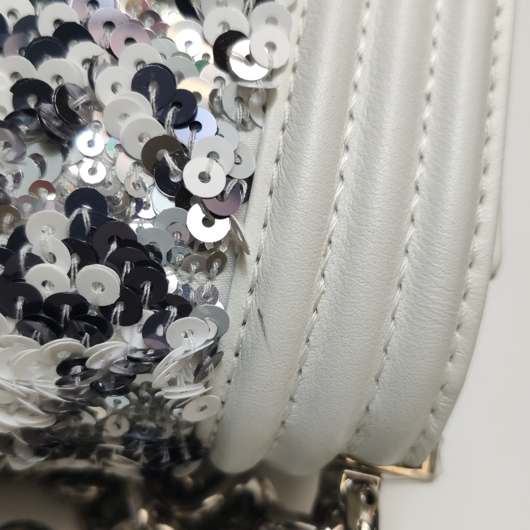 Chanel Medium Sequin Boy Bag in White