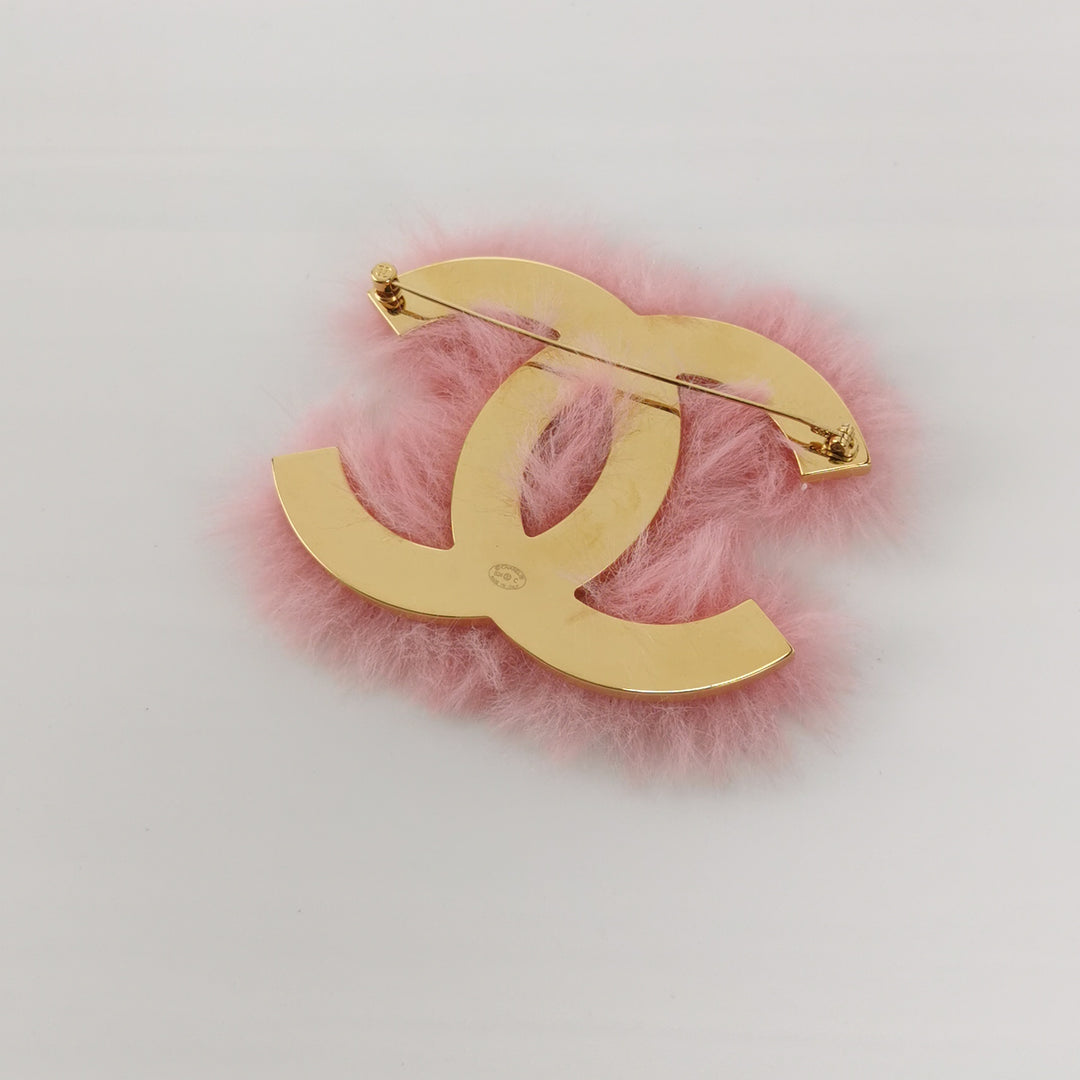 Chanel CC Logo Fur Brooch