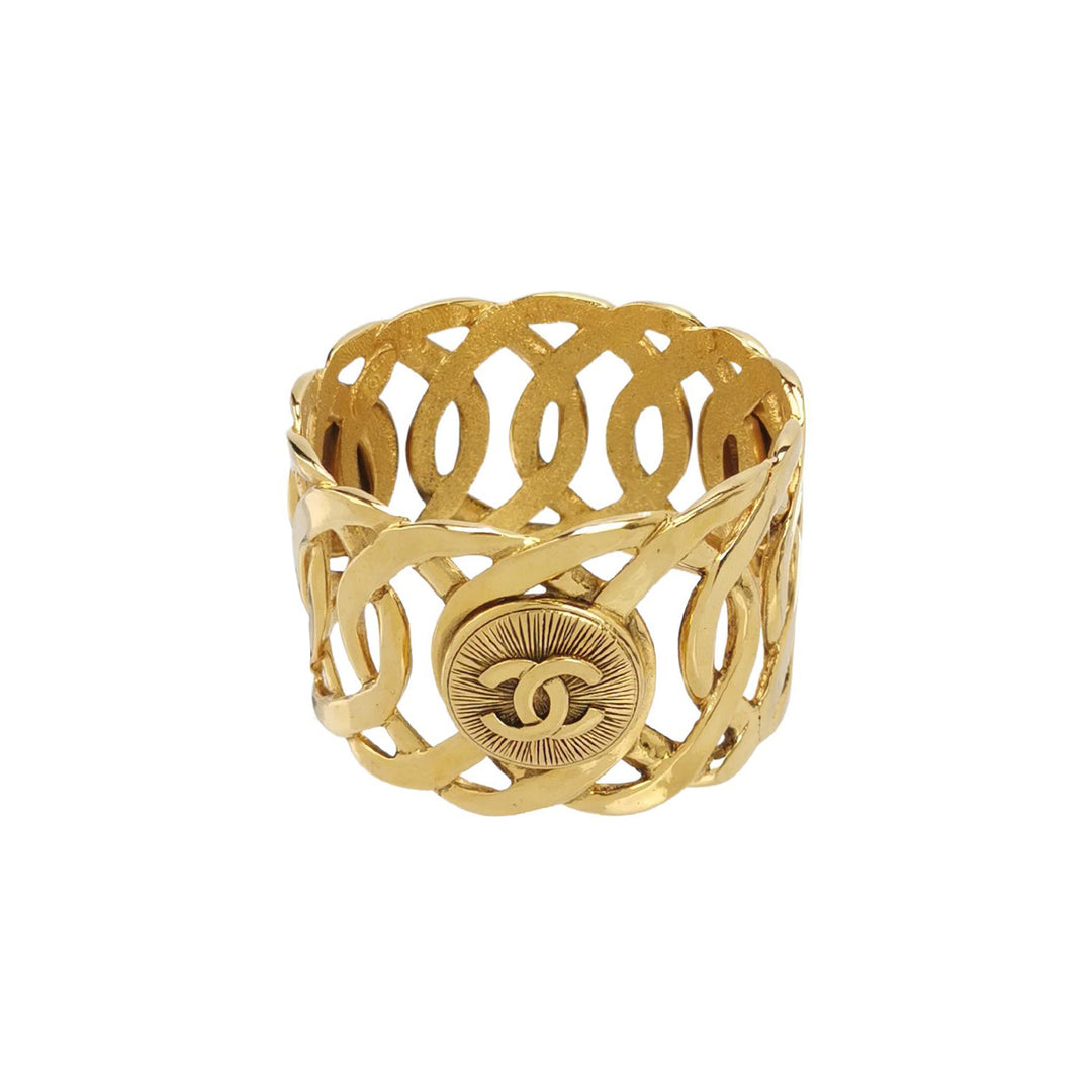 Chanel Vintage CC Logo Gold Cuff Bracelet