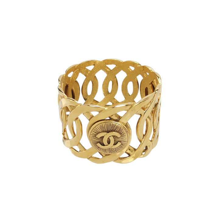 Chanel Vintage CC Logo Gold Cuff Bracelet