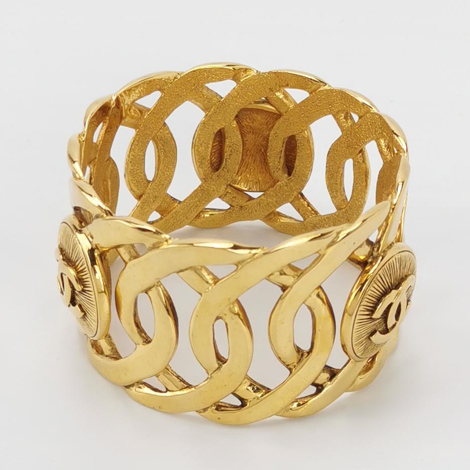 Chanel Vintage CC Logo Gold Cuff Bracelet