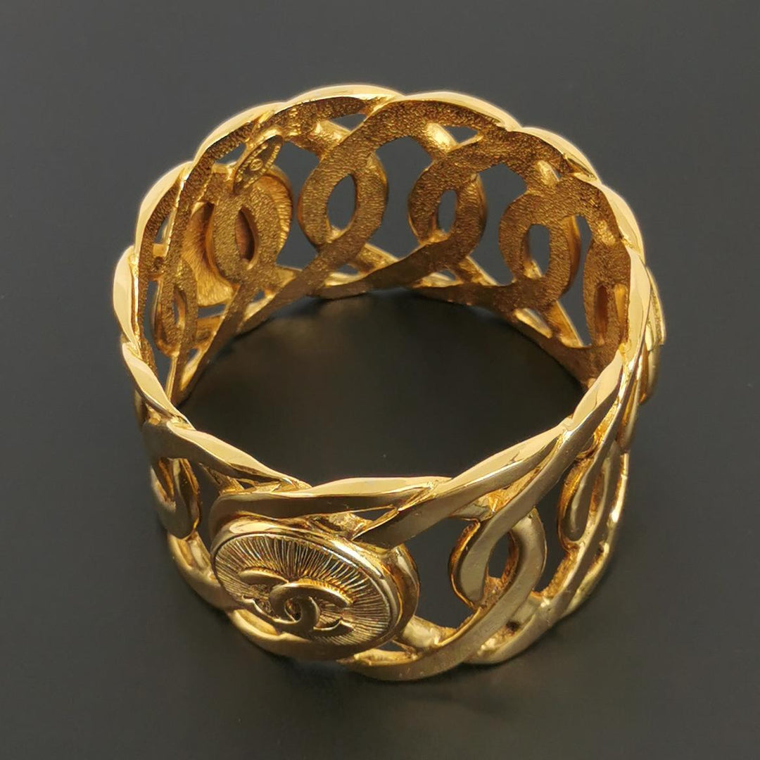 Chanel Vintage CC Logo Gold Cuff Bracelet