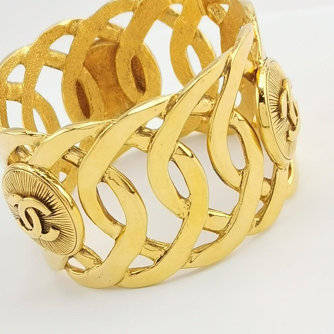 Chanel Vintage CC Logo Gold Cuff Bracelet