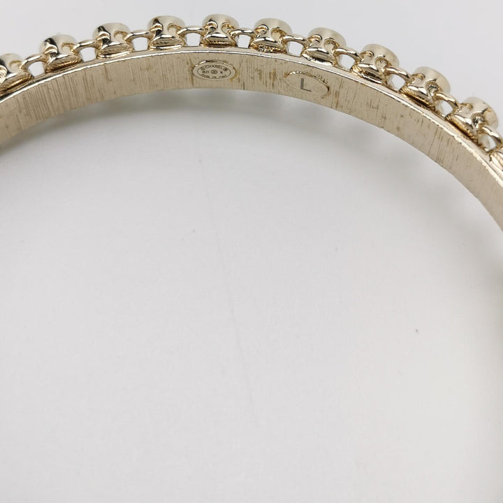 Chanel CC Logo Black Gold Ring Link With Cuff Bracelet