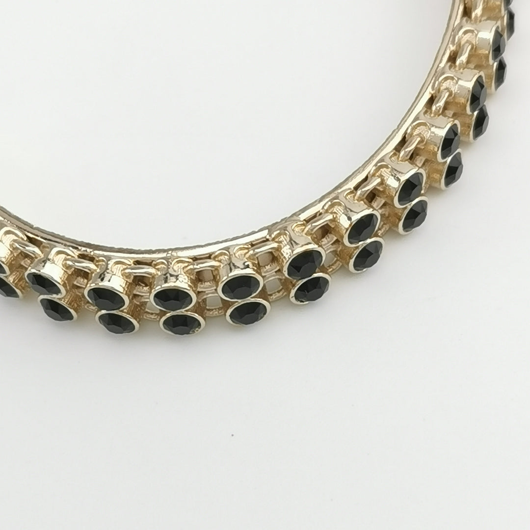 Chanel CC Logo Black Gold Ring Link With Cuff Bracelet