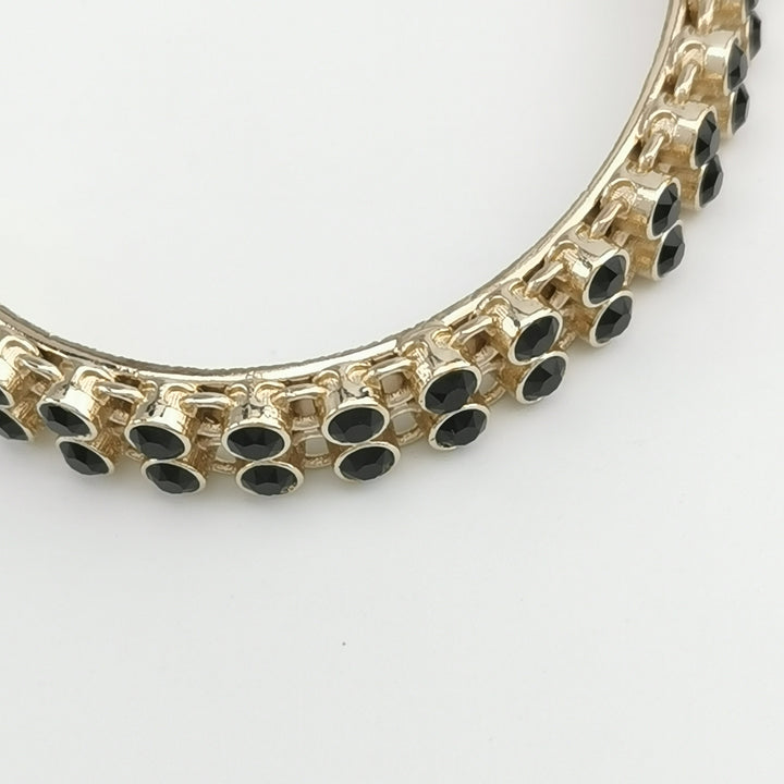 Chanel CC Logo Black Gold Ring Link With Cuff Bracelet