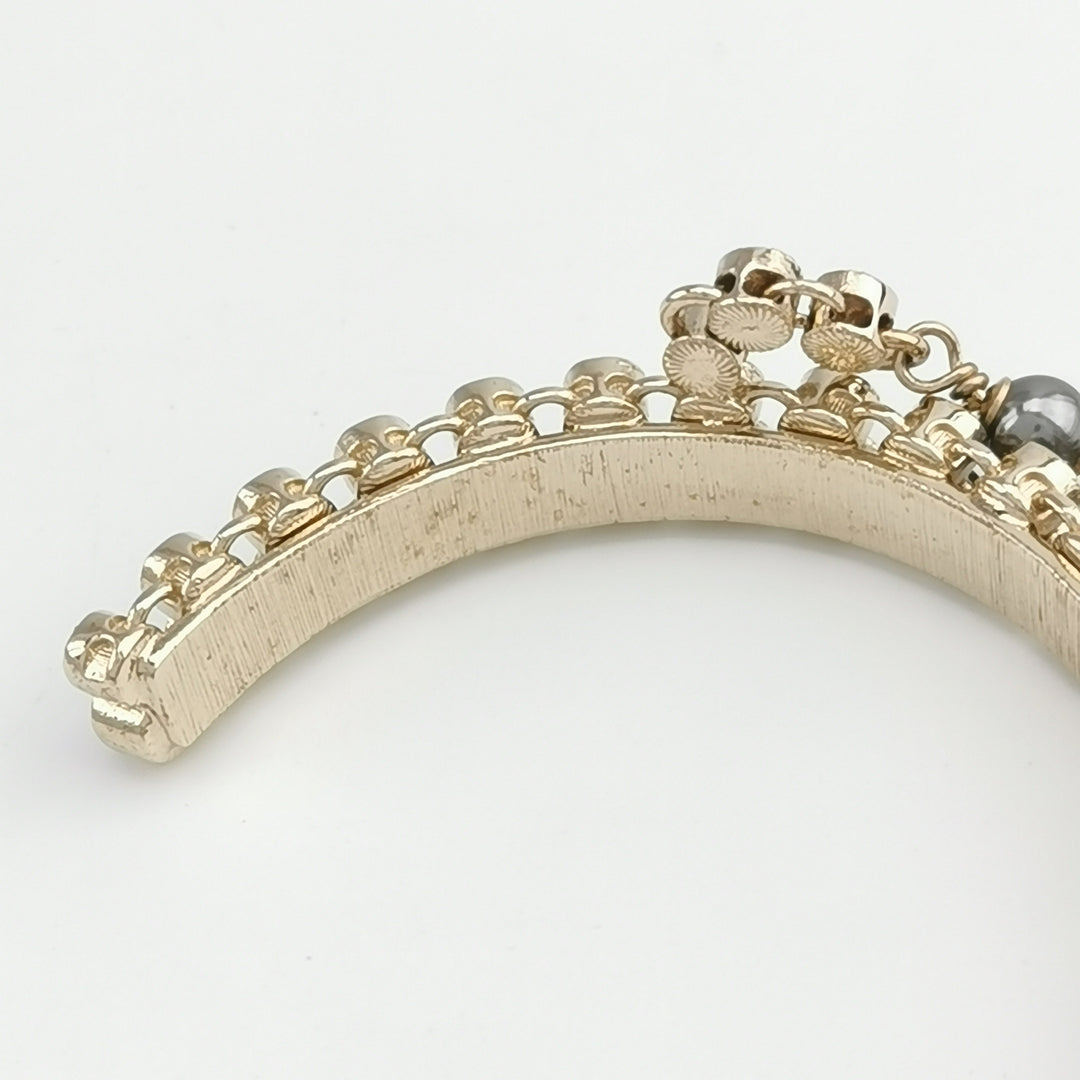 Chanel CC Logo Black Gold Ring Link With Cuff Bracelet