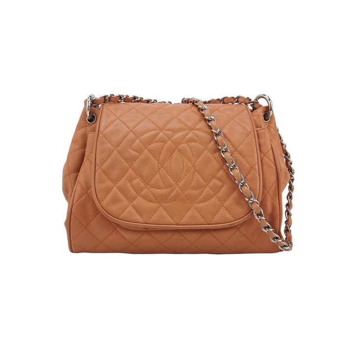 Chanel Timeless Accordion Flap Bag Orange Beige Leather