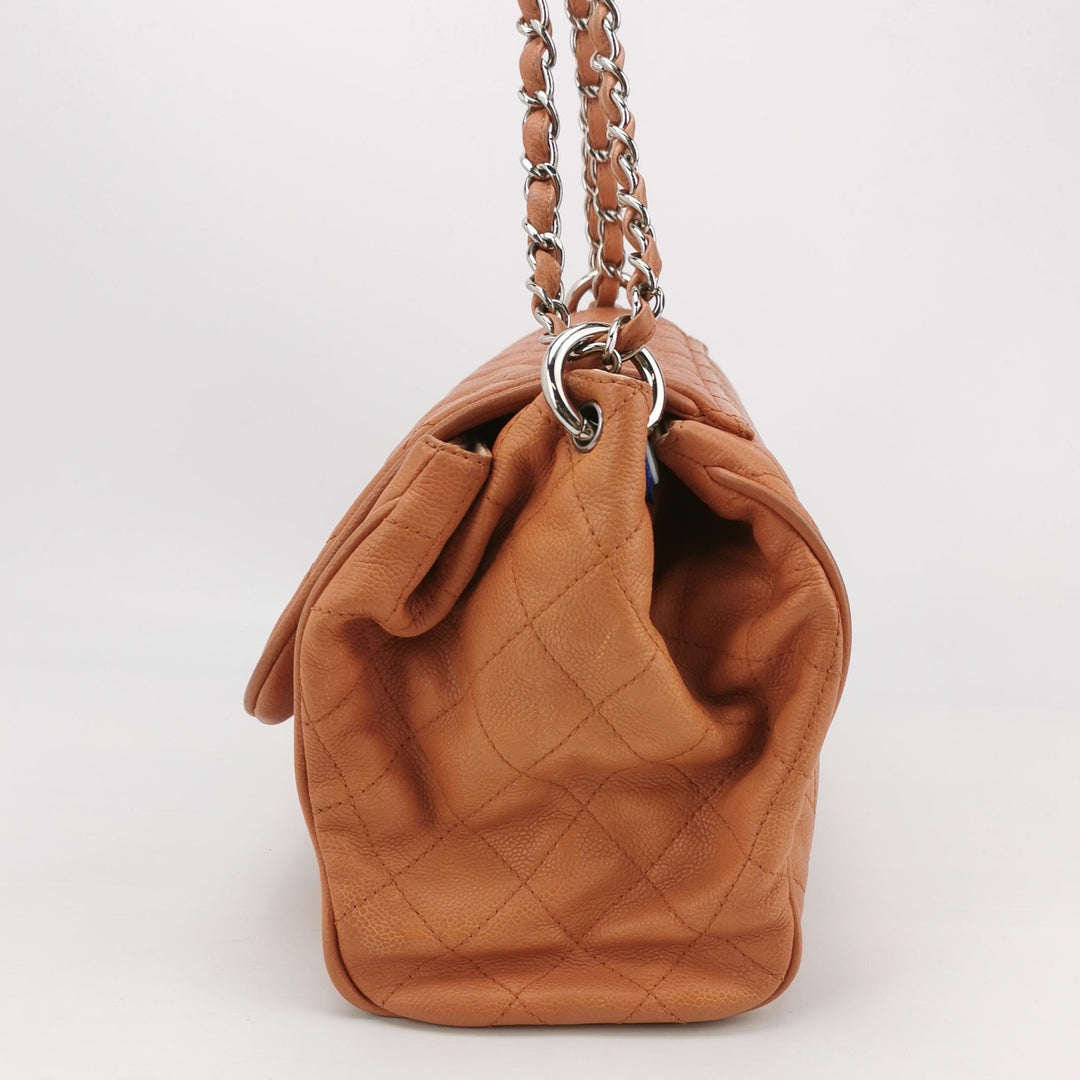 Chanel Timeless Accordion Flap Bag Orange Beige Leather