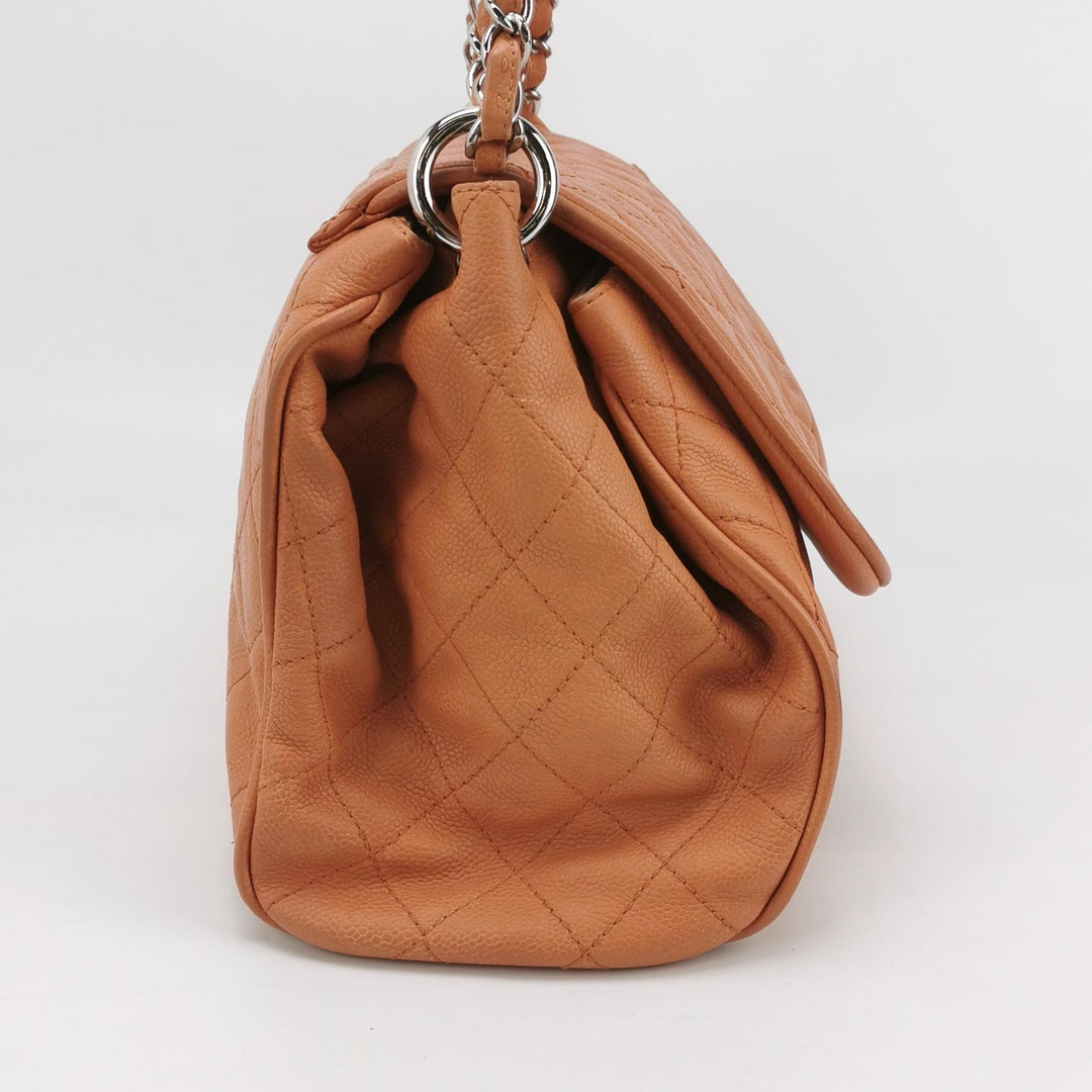 Chanel Timeless Accordion Flap Bag Orange Beige Leather