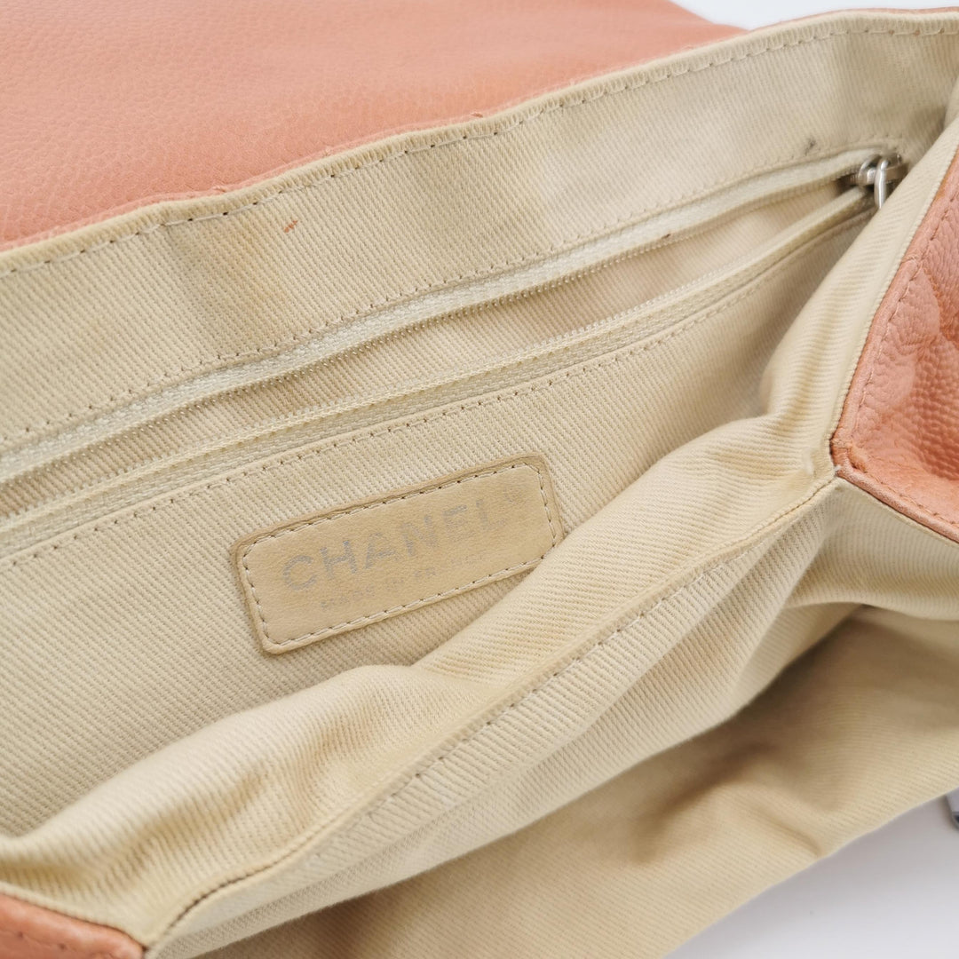 Chanel Timeless Accordion Flap Bag Orange Beige Leather