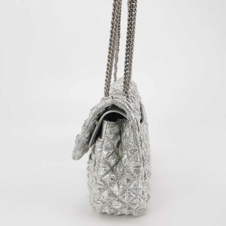 Chanel Metallic Silver Quilted Bubble CC Flap Bag