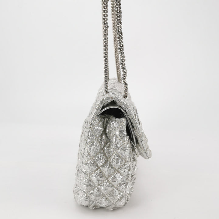 Chanel Metallic Silver Quilted Bubble CC Flap Bag