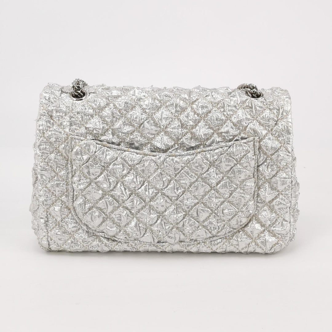 Chanel Metallic Silver Quilted Bubble CC Flap Bag