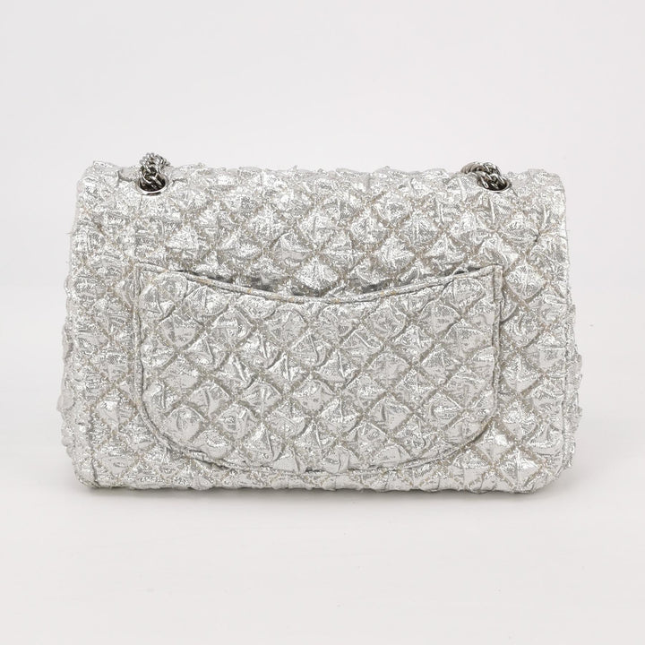 Chanel Metallic Silver Quilted Bubble CC Flap Bag