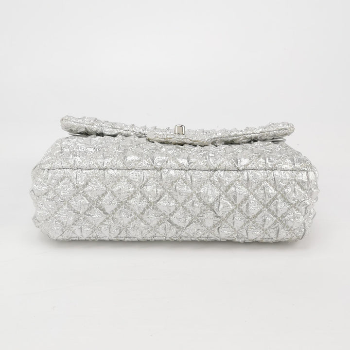 Chanel Metallic Silver Quilted Bubble CC Flap Bag
