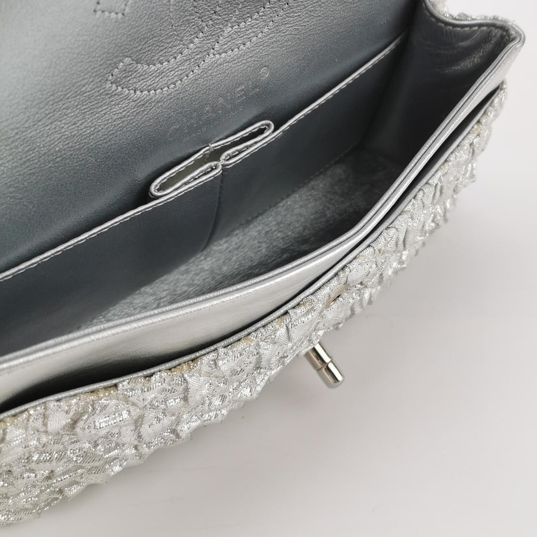 Chanel Metallic Silver Quilted Bubble CC Flap Bag