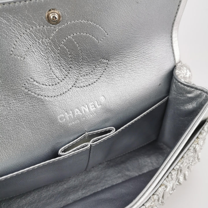 Chanel Metallic Silver Quilted Bubble CC Flap Bag