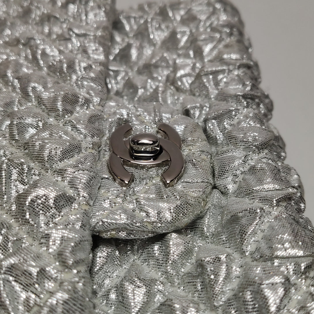 Chanel Metallic Silver Quilted Bubble CC Flap Bag