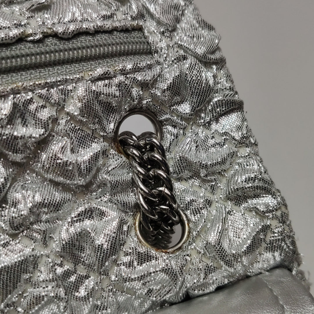 Chanel Metallic Silver Quilted Bubble CC Flap Bag