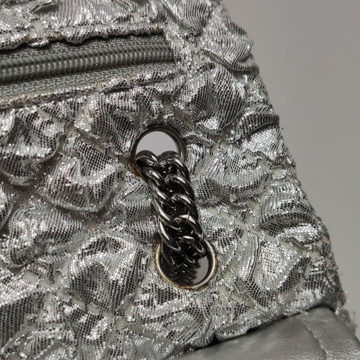 Chanel Metallic Silver Quilted Bubble CC Flap Bag