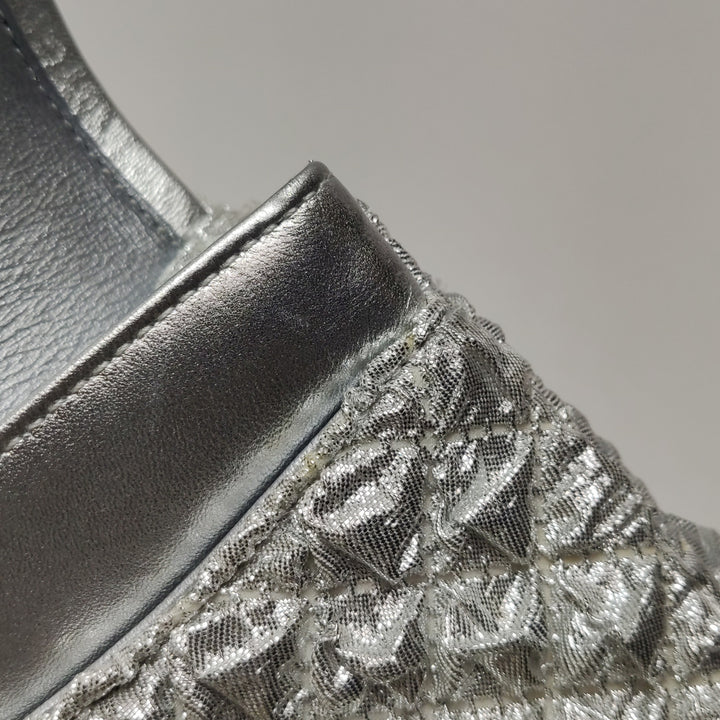 Chanel Metallic Silver Quilted Bubble CC Flap Bag