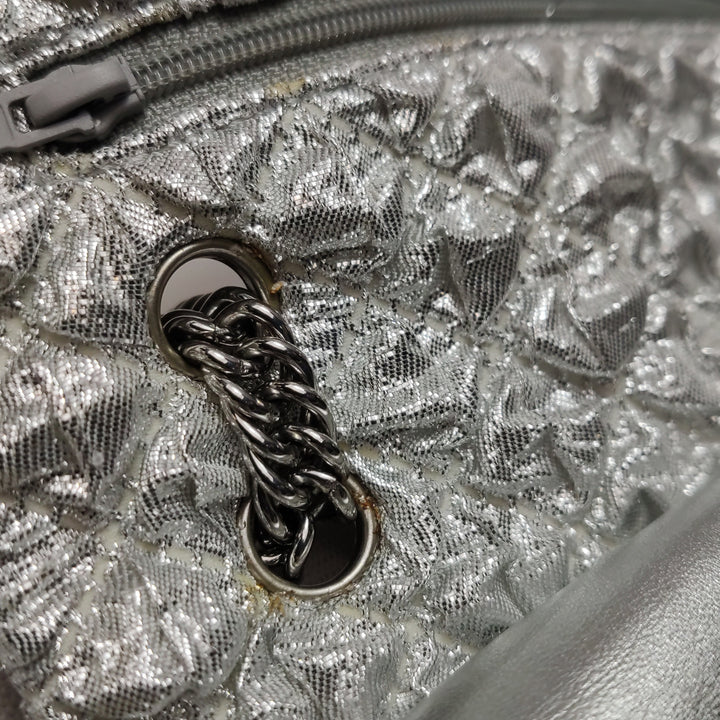 Chanel Metallic Silver Quilted Bubble CC Flap Bag