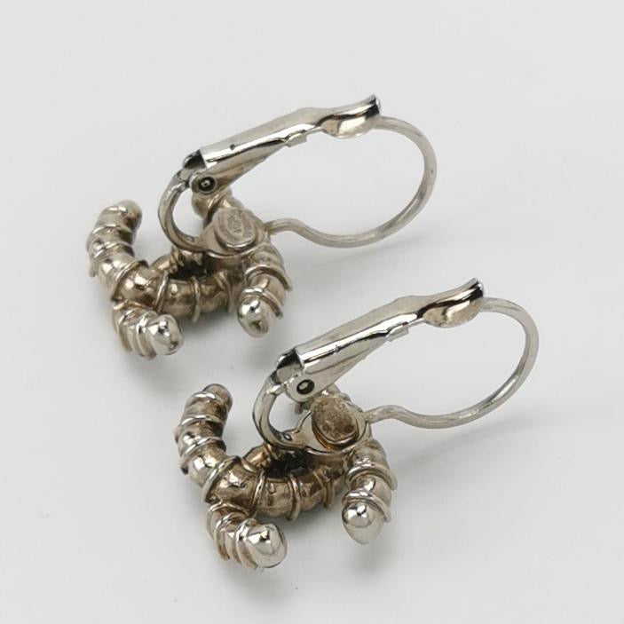 Chanel CC Logo Earrings Black White Crystal