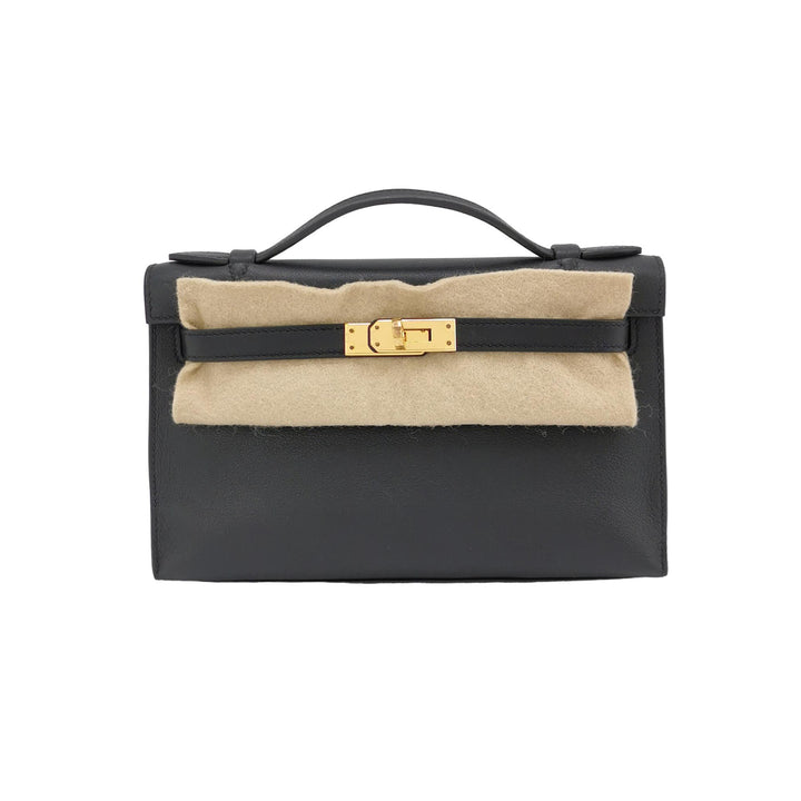 Hermes Kelly Pochette Black Swift Gold Hardware