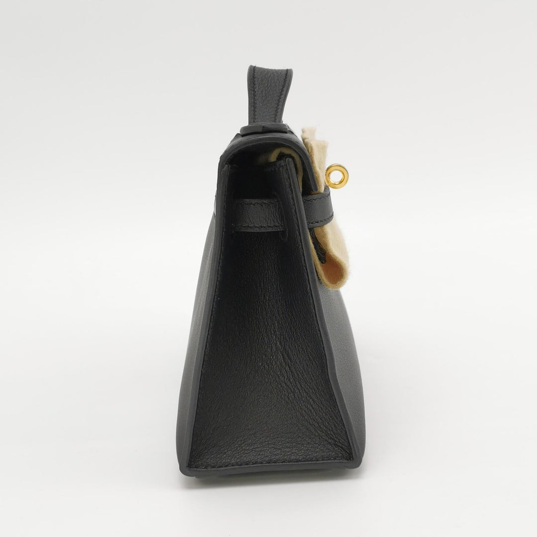 Hermes Kelly Pochette Black Swift Gold Hardware