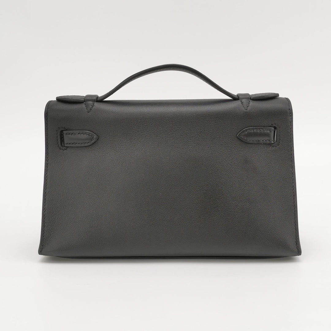 Hermes Kelly Pochette Black Swift Gold Hardware