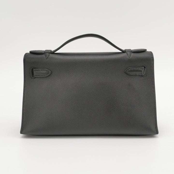 Hermes Kelly Pochette Black Swift Gold Hardware