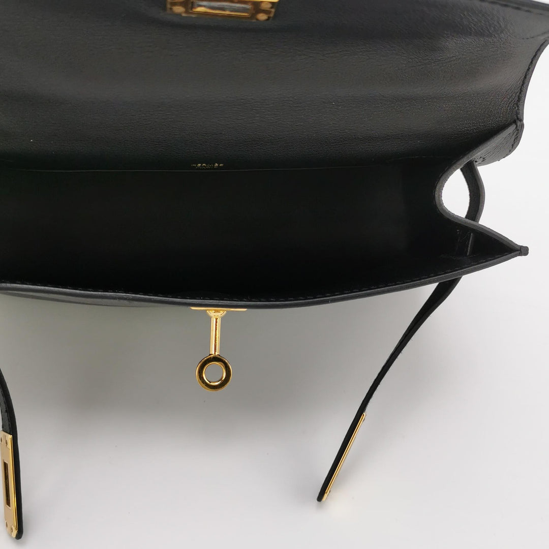 Hermes Kelly Pochette Black Swift Gold Hardware
