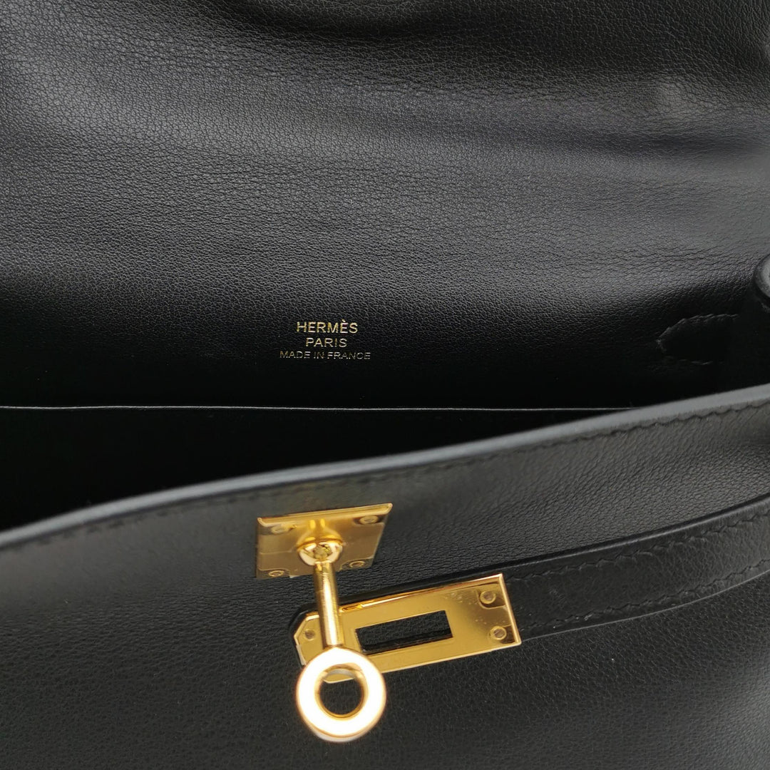 Hermes Kelly Pochette Black Swift Gold Hardware