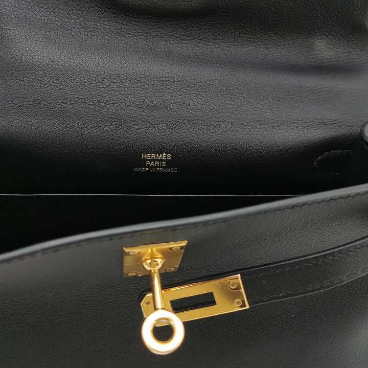 Hermes Kelly Pochette Black Swift Gold Hardware
