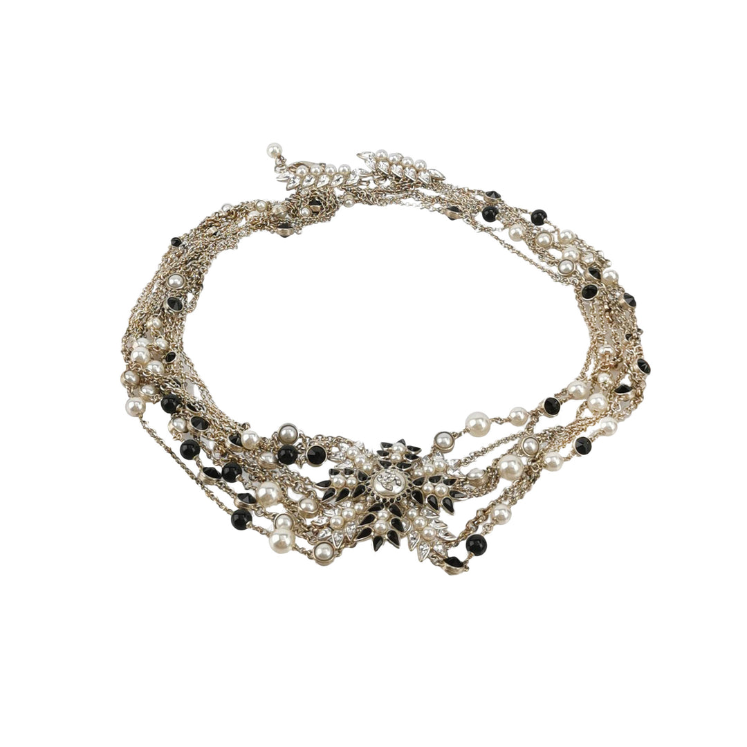 Chanel Multi Chains Pearl Cross CC Logo Necklaces