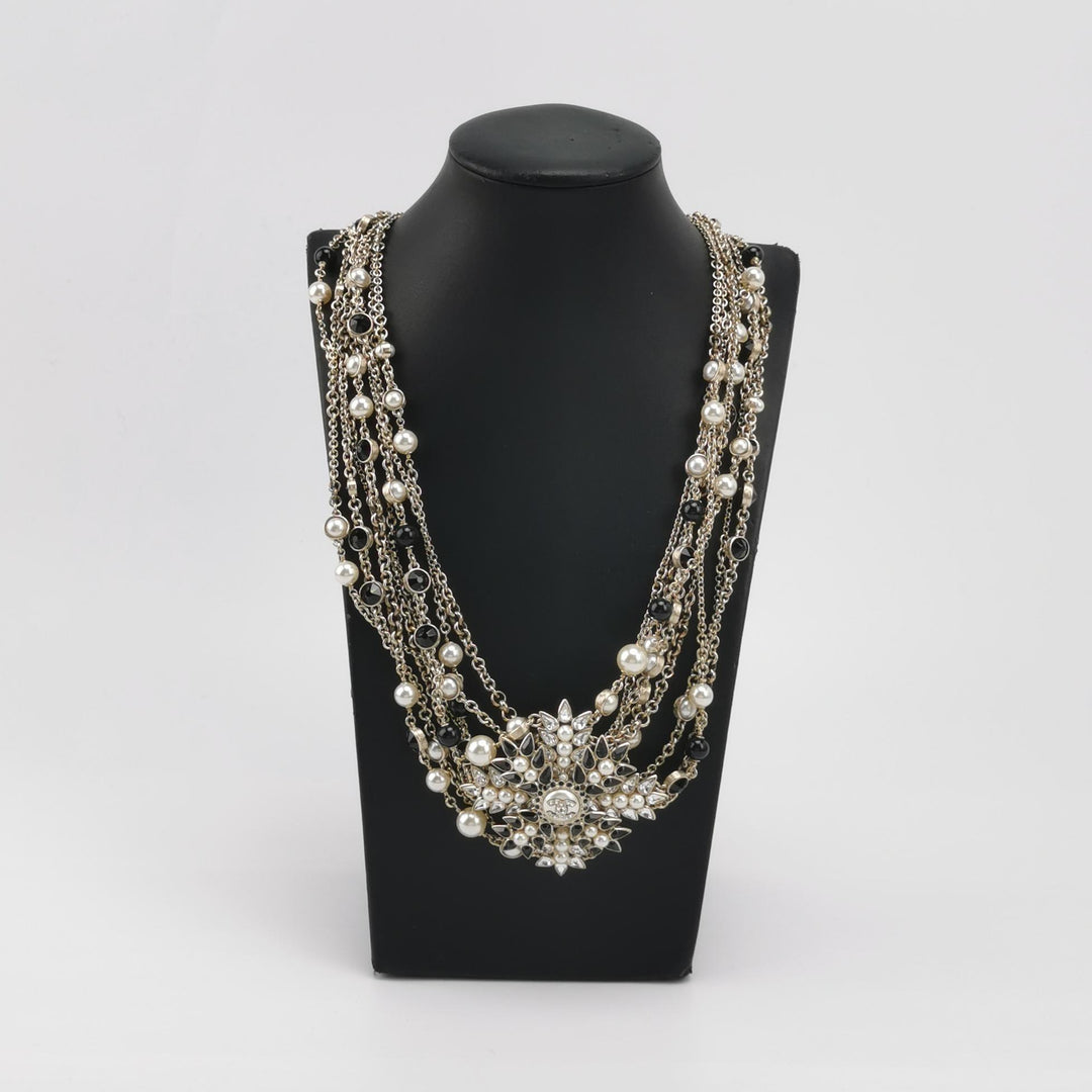 Chanel Multi Chains Pearl Cross CC Logo Necklaces