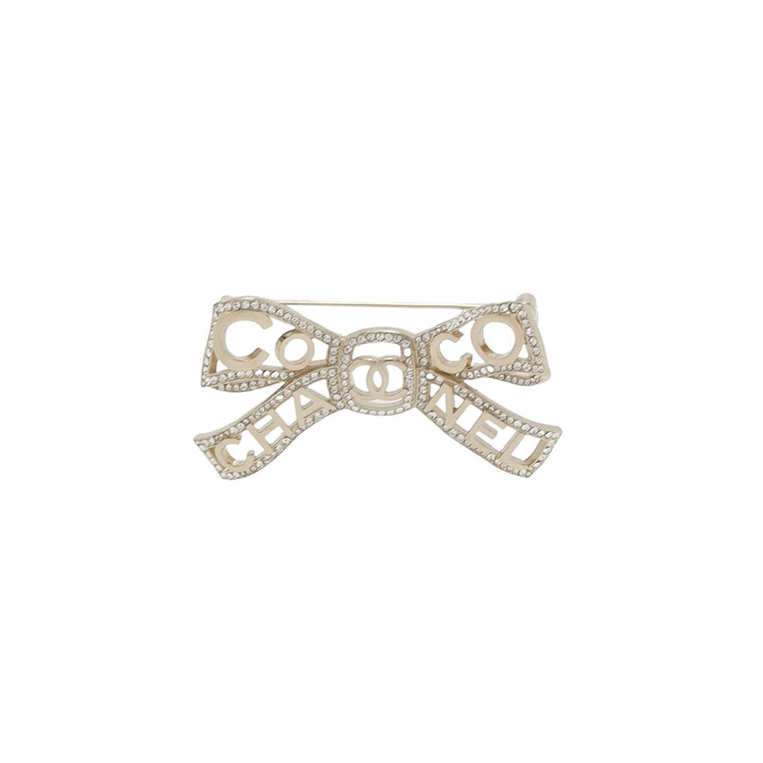Chanel Metal Crystal Bow-tiful CC Brooch Gold